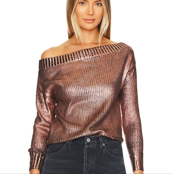 superdown Shiny Bronze Off-the-Shoulder Sweater - Picture 4 of 14
